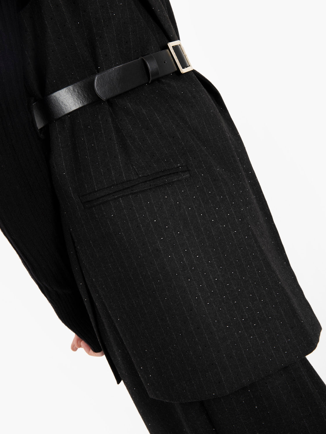 Long pinstriped vest with black rhinestones