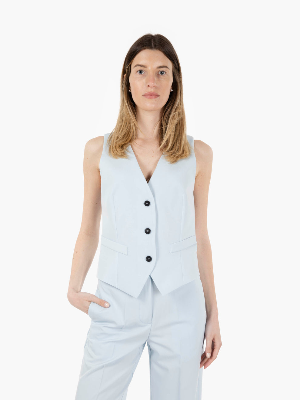 Gilet monopetto misto viscosa azzurro