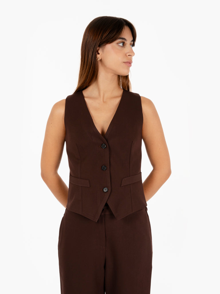 VICOLO - Gilet monopetto moro