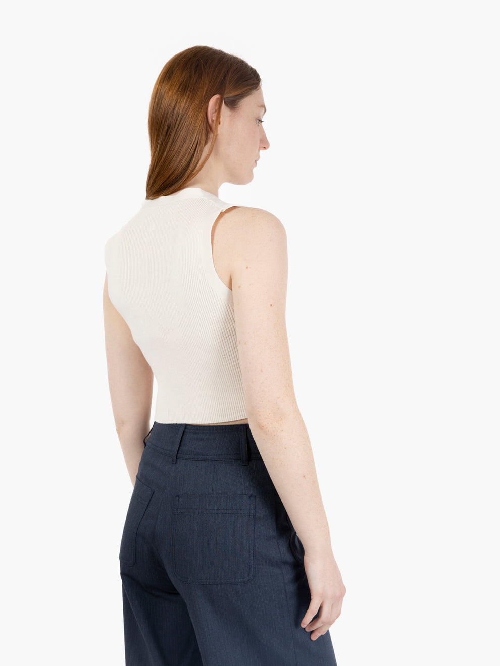Gilet scollo a V cropped burro