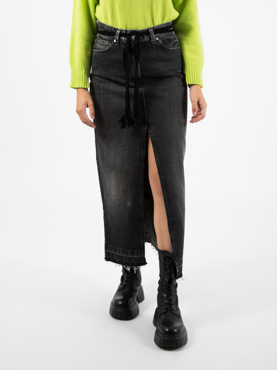Black midi denim skirt
