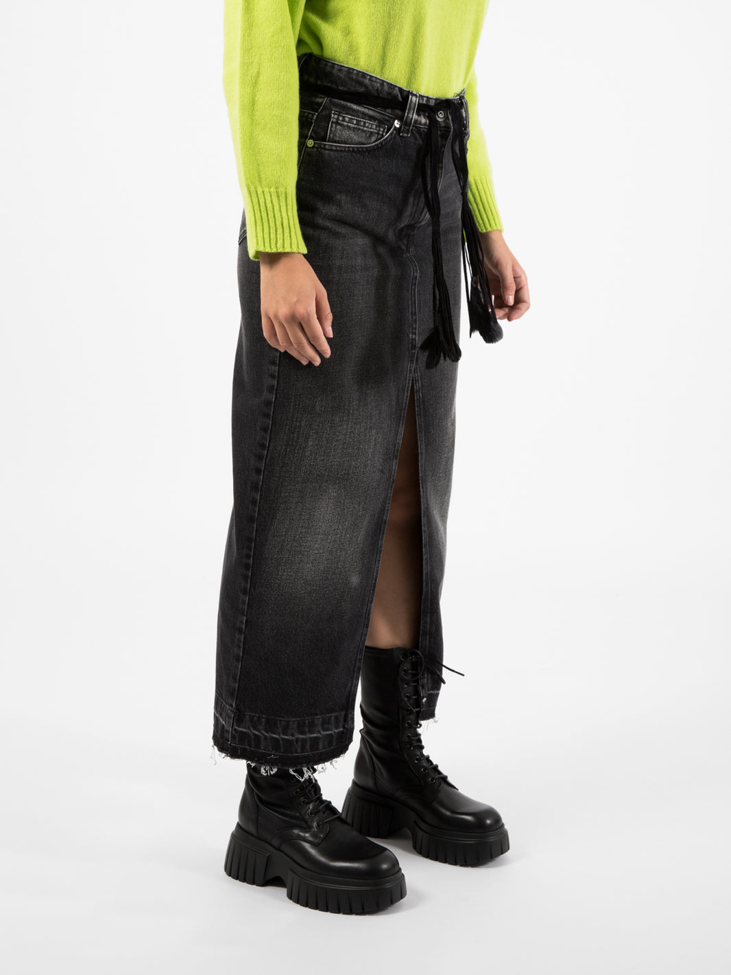 Black midi denim skirt