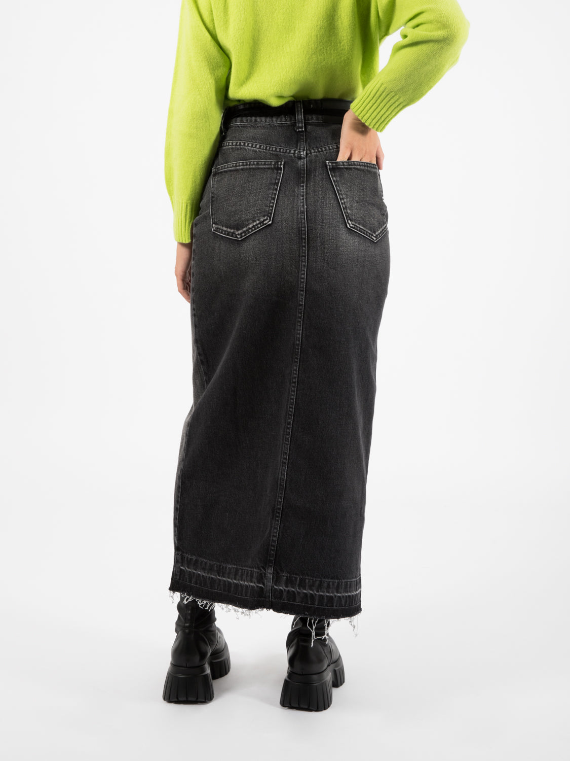 Black midi denim skirt