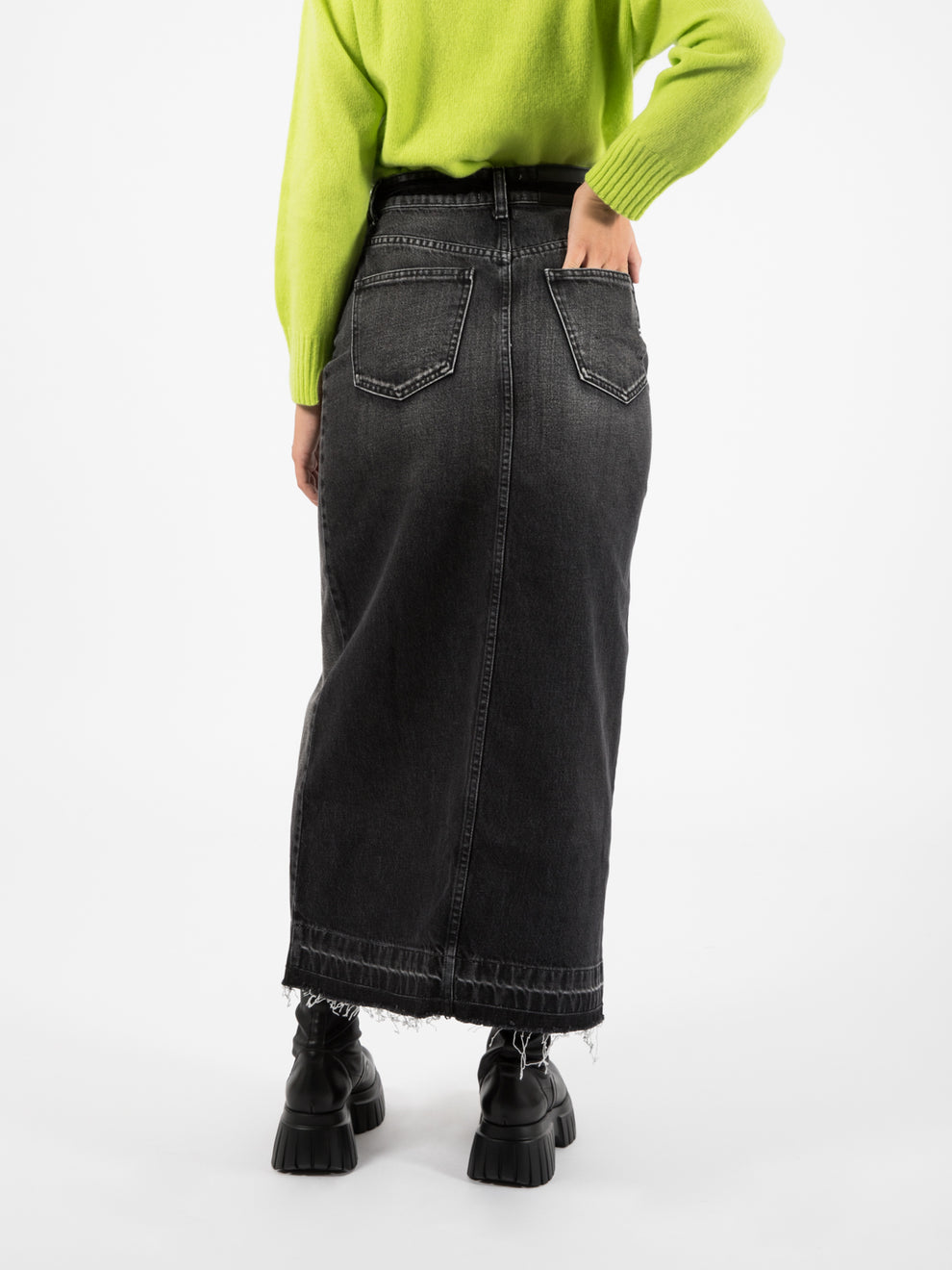 Black midi denim skirt