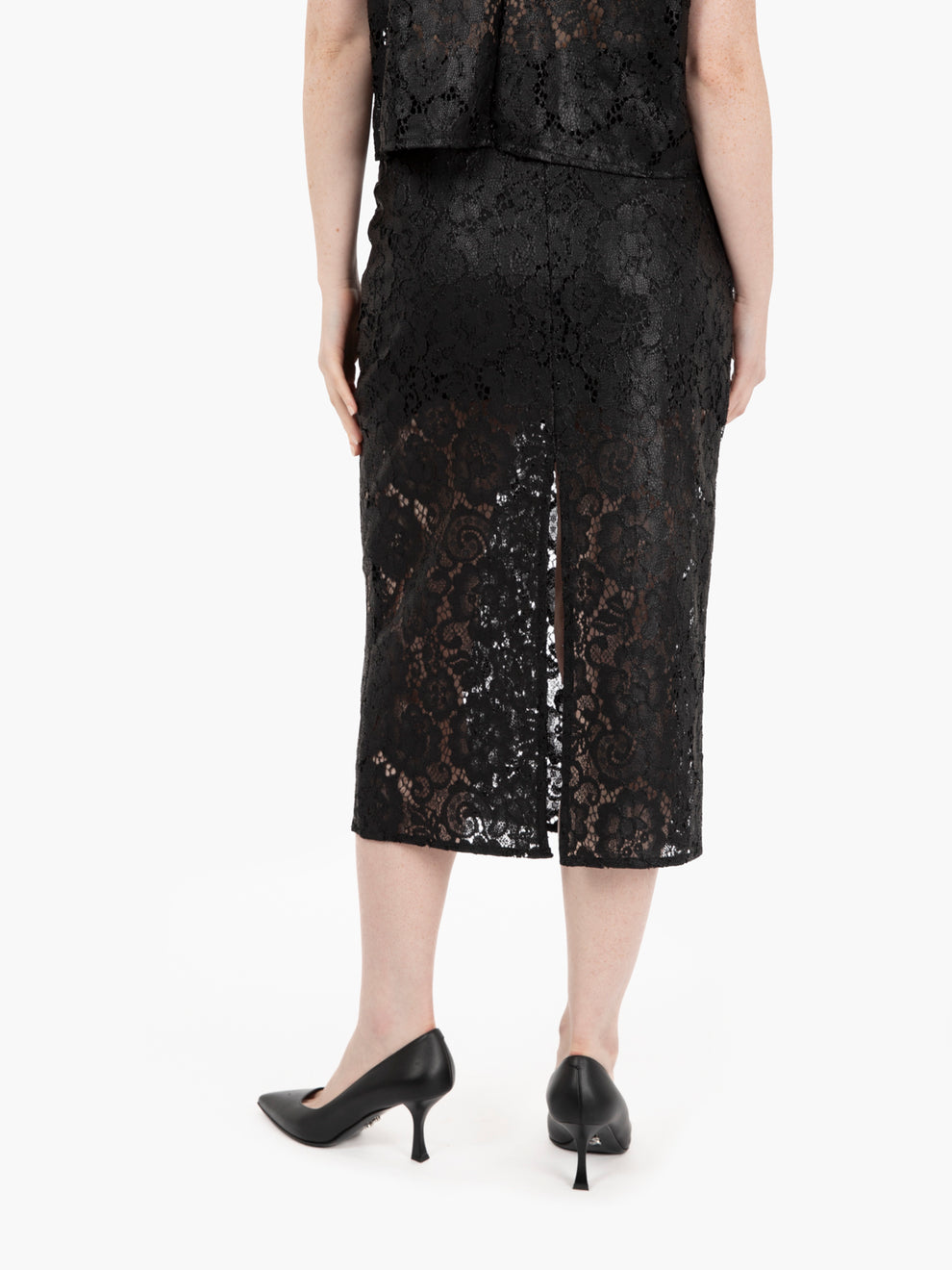 Gonna midi in pizzo nera