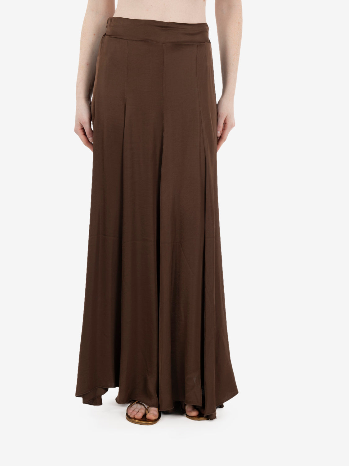 Gonna midi satin marrone