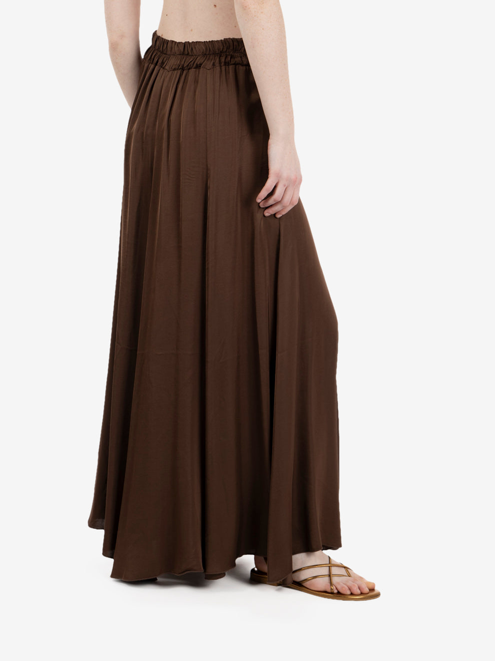 Gonna midi satin marrone