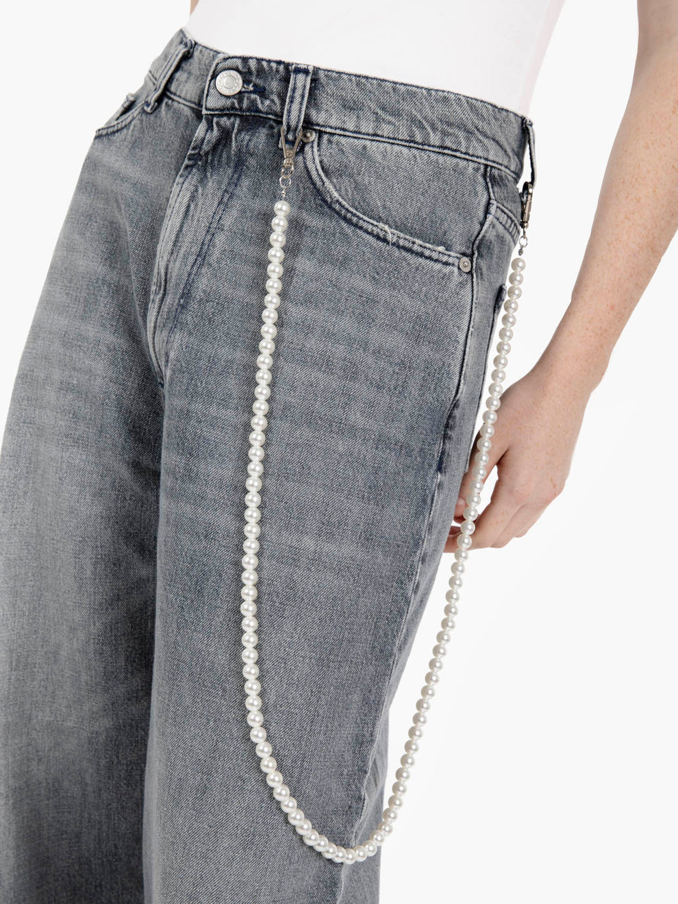 Grey baggy jeans with pearls