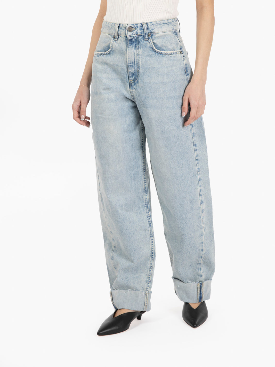 Jeans barrel Phoebe con risvolto azzurro