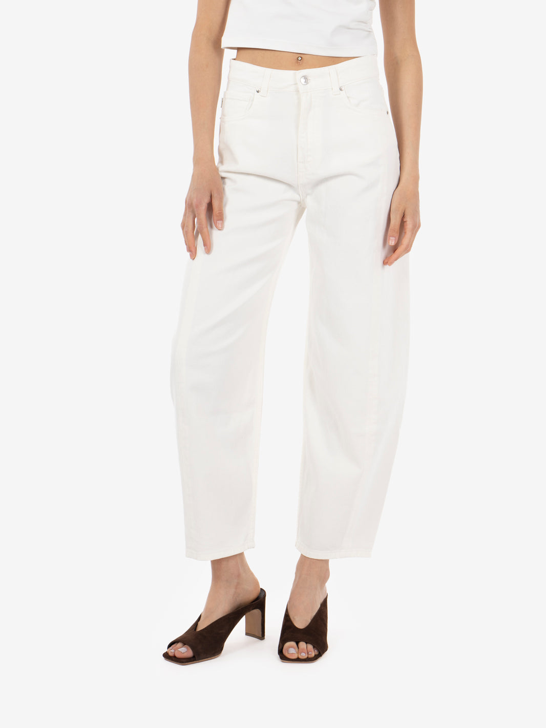 Chiara white barrel jeans