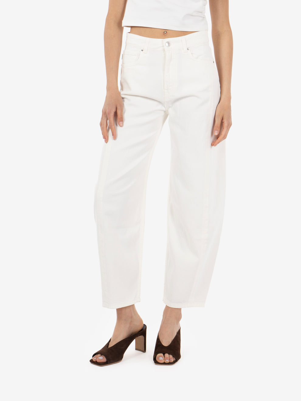 Chiara white barrel jeans