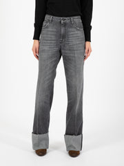 VICOLO - Jeans dritto con maxi risvolto grigio