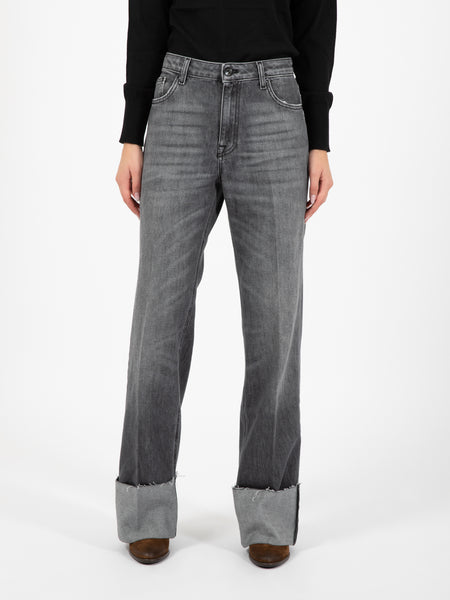 Jeans dritto con maxi risvolto grigio