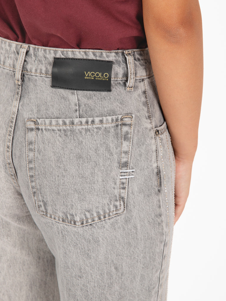 VICOLO - Jeans swarosky gessato grigio