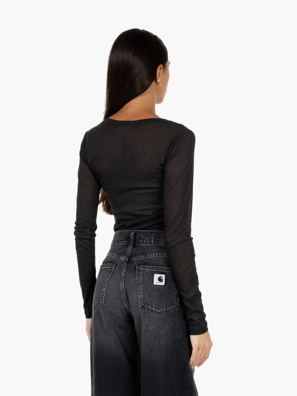Black cashmere blend henley sweater