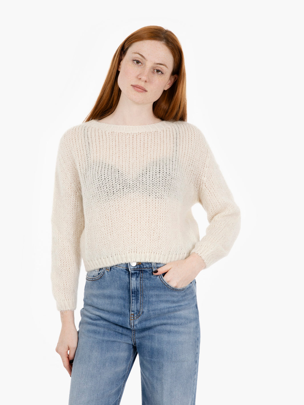 White wool crop sweater