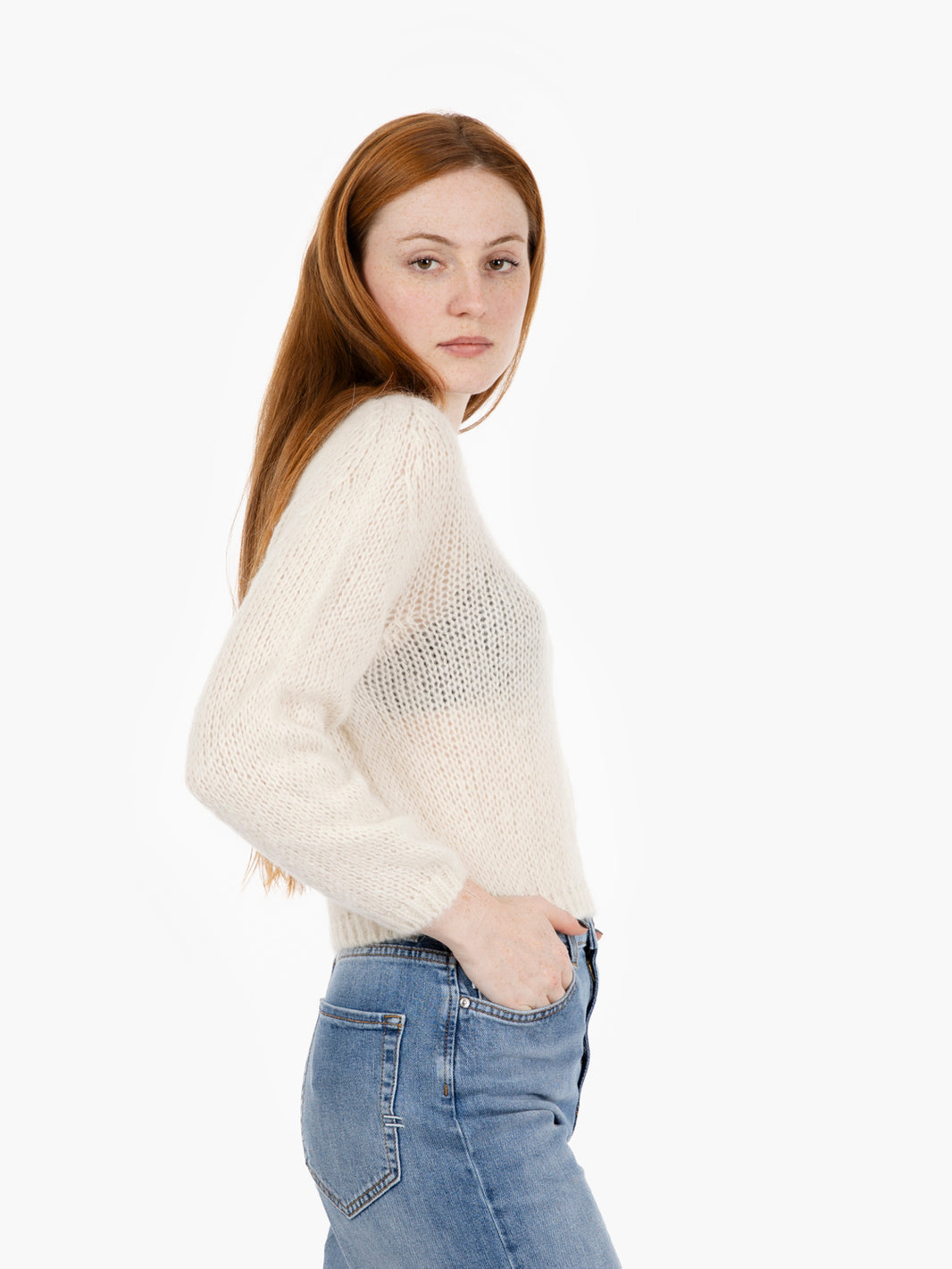 White wool crop sweater