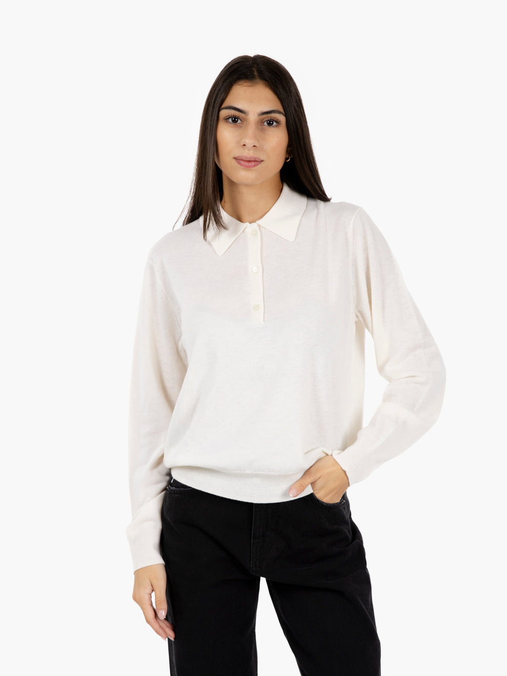 WHITE LONG-SLEEVE POLO SHIRT 22004_WHITE