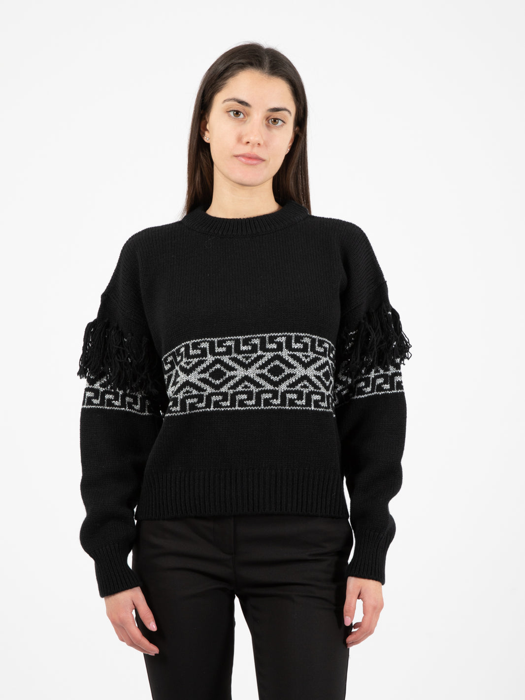 Maglione con frange nero
