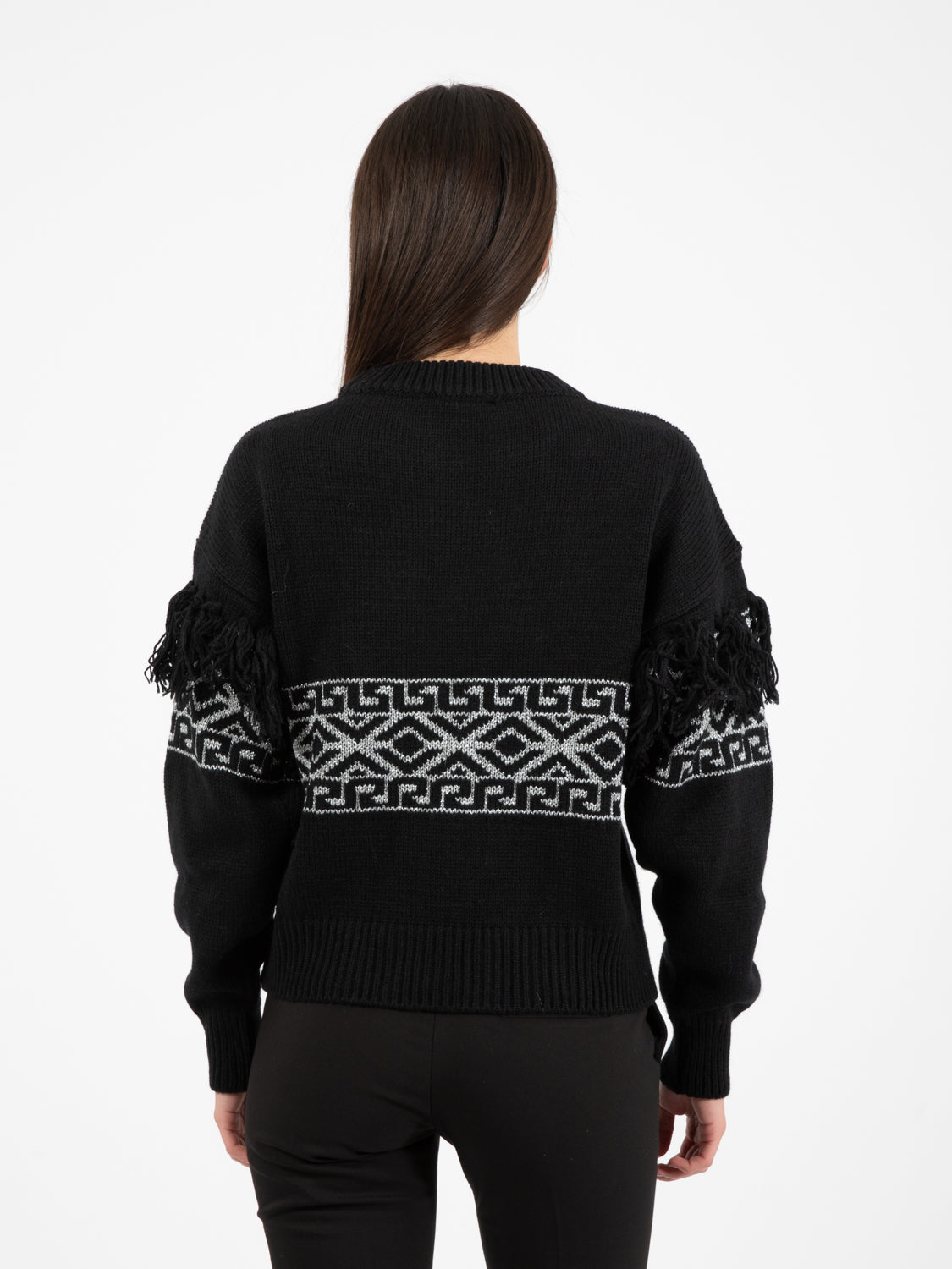 Maglione con frange nero
