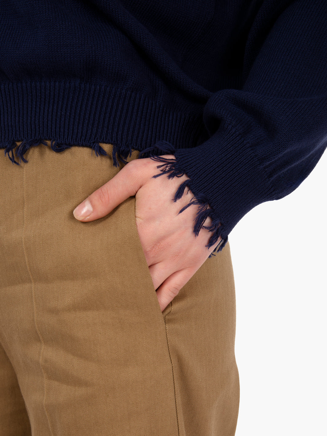 Blue frayed hem cotton sweater