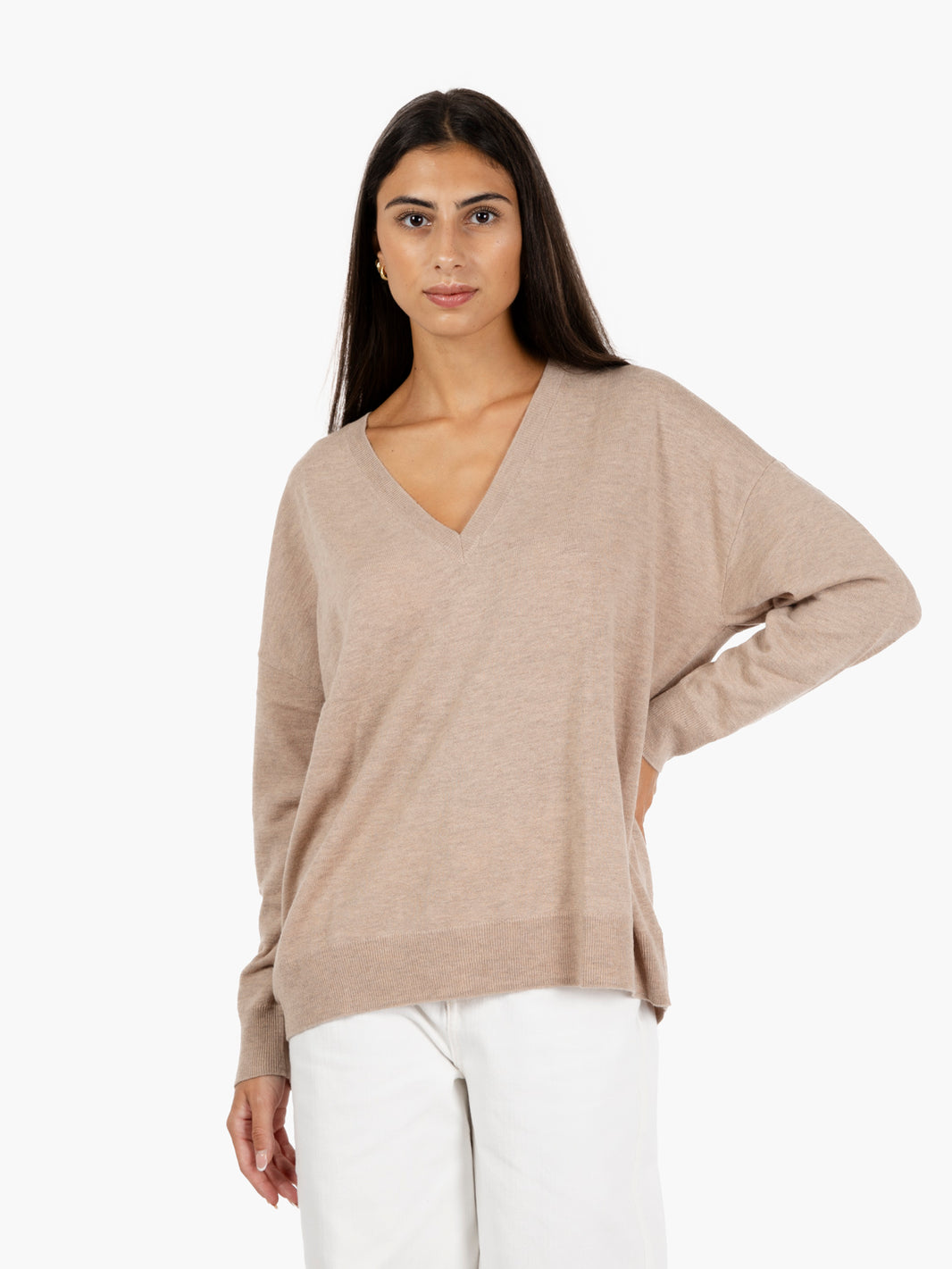 Dove grey V-neck wool sweater