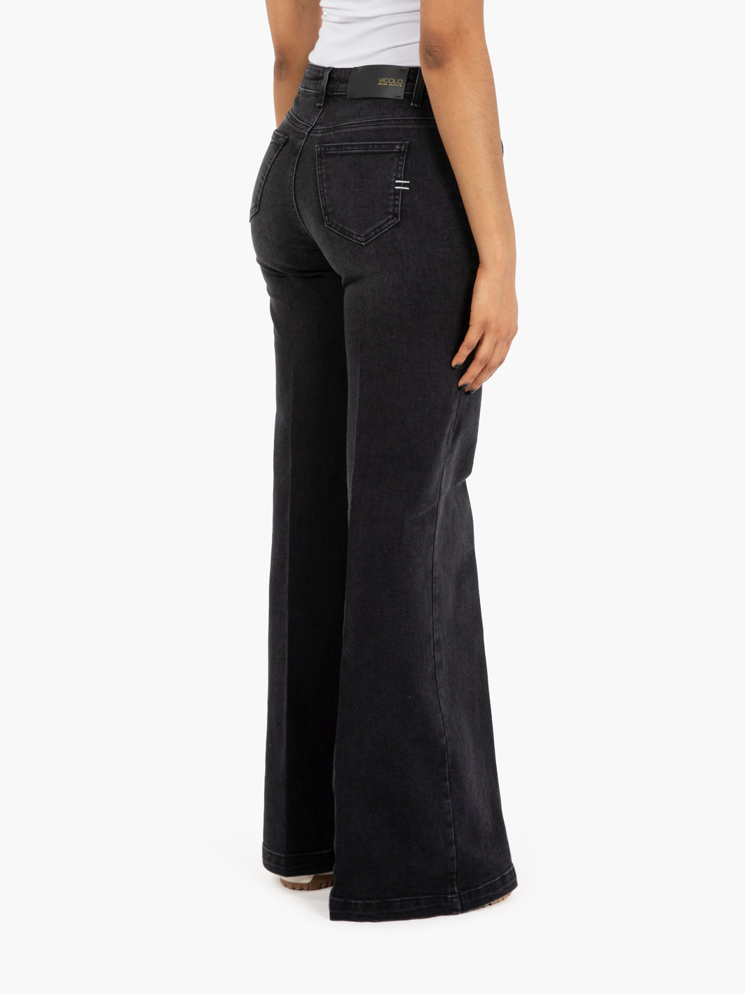 Pantalone wide in denim Elena grigio
