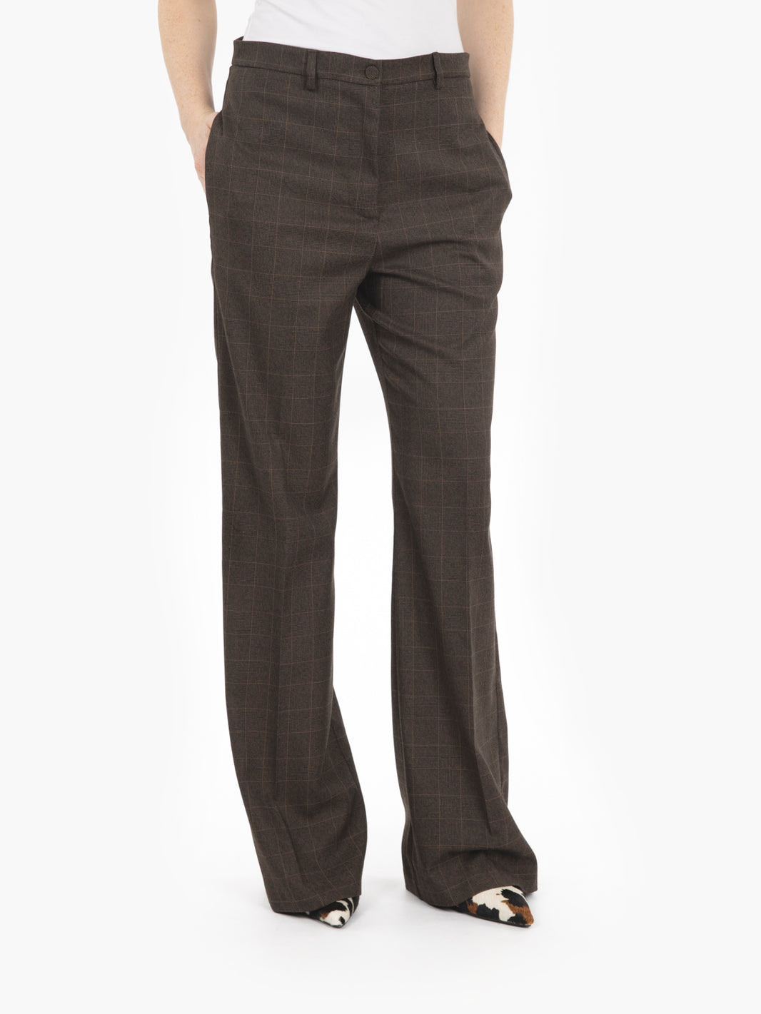 Pantaloni check dritti marroni