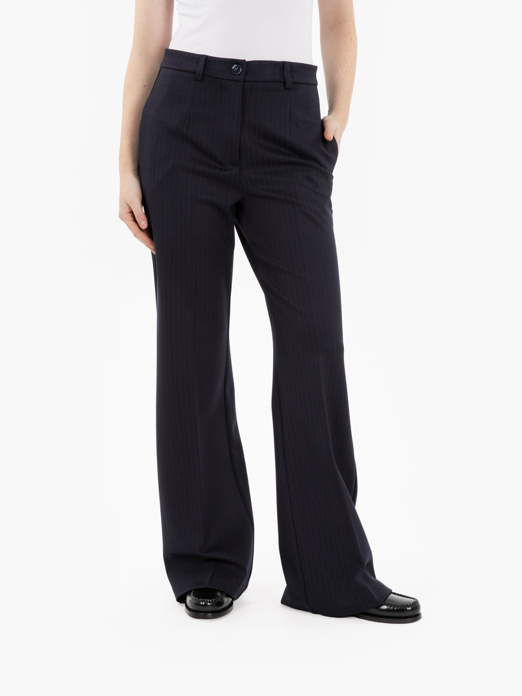 Blue pinstriped straight trousers