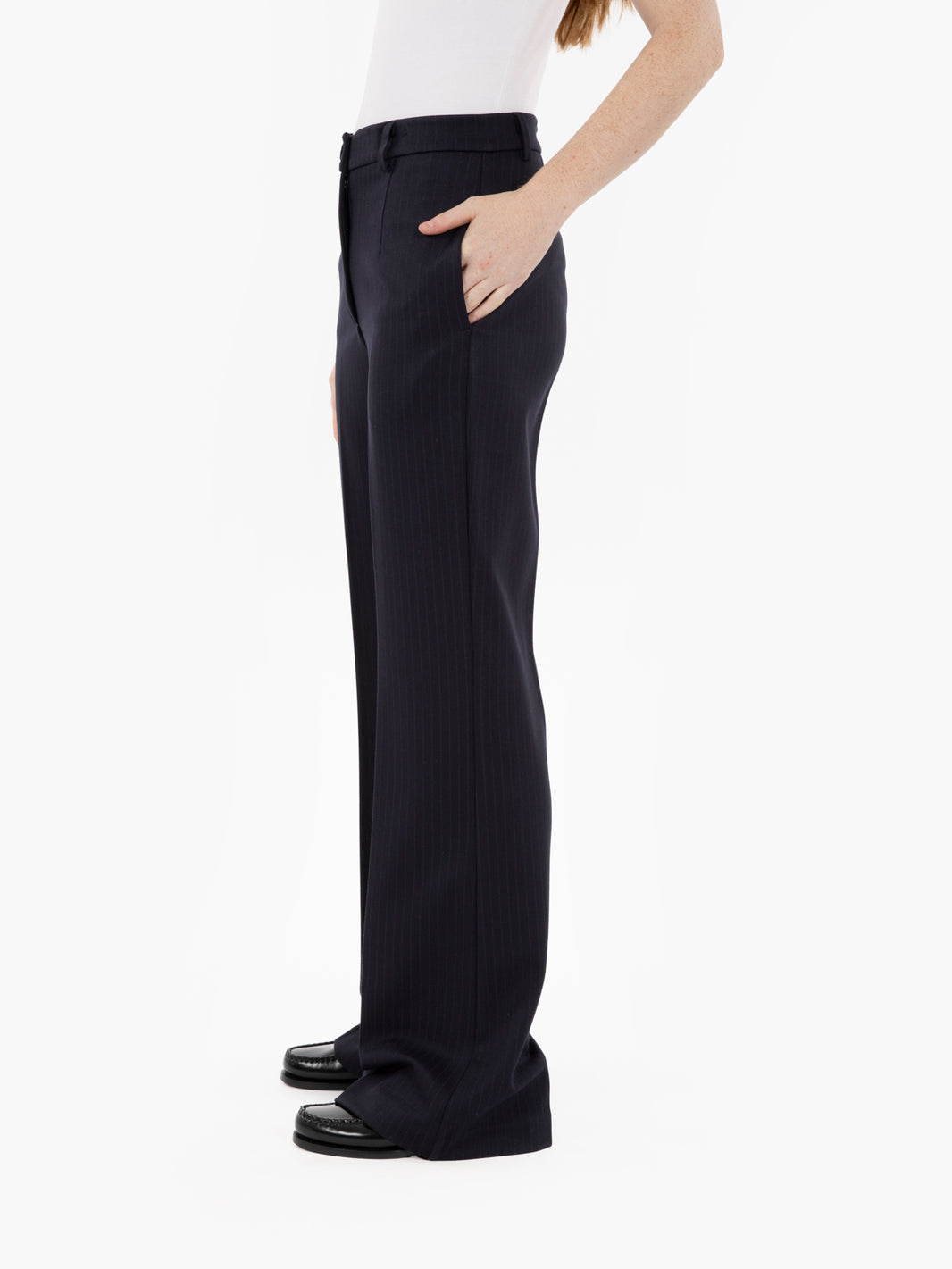 Blue pinstriped straight trousers