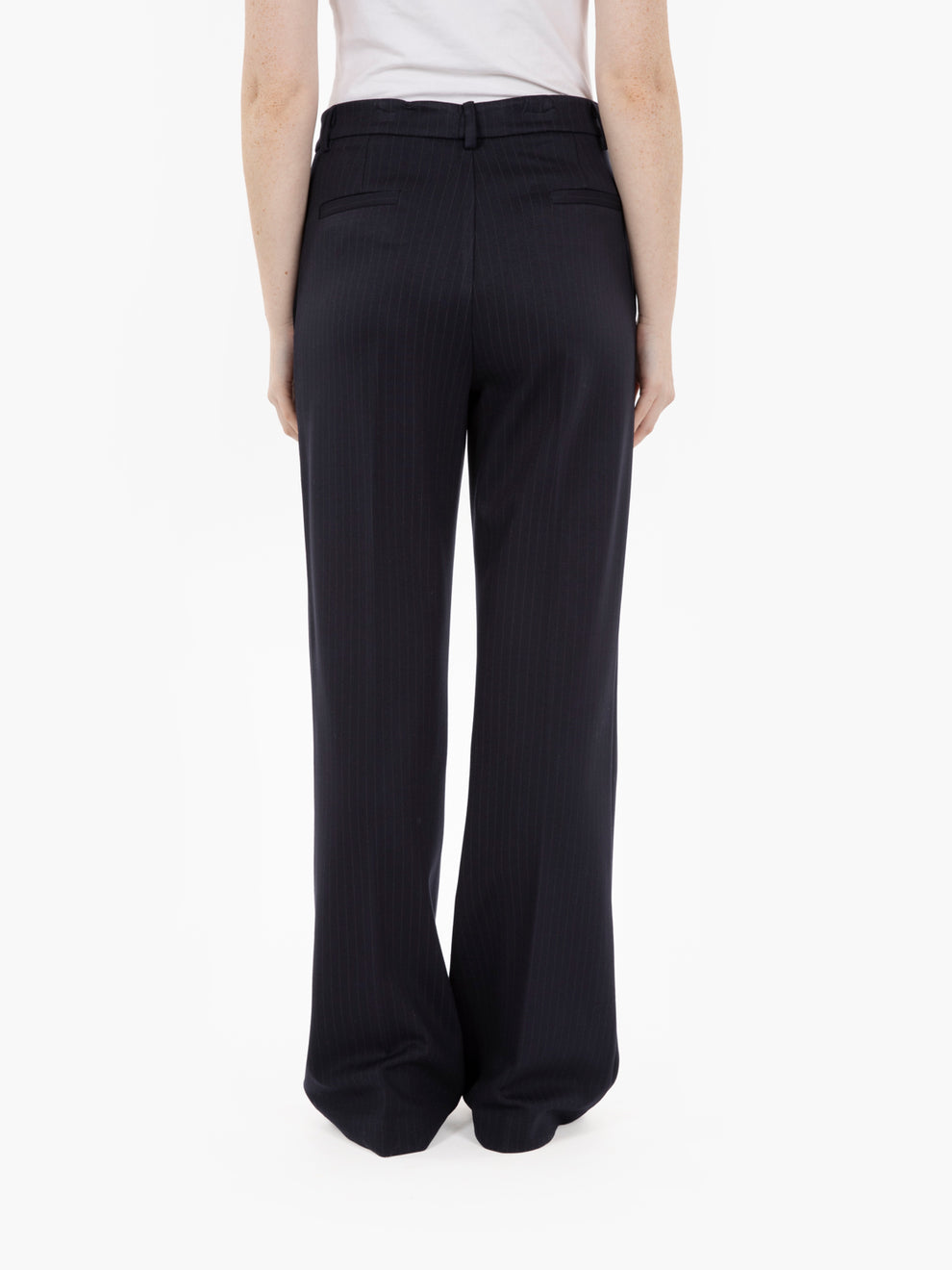 Blue pinstriped straight trousers