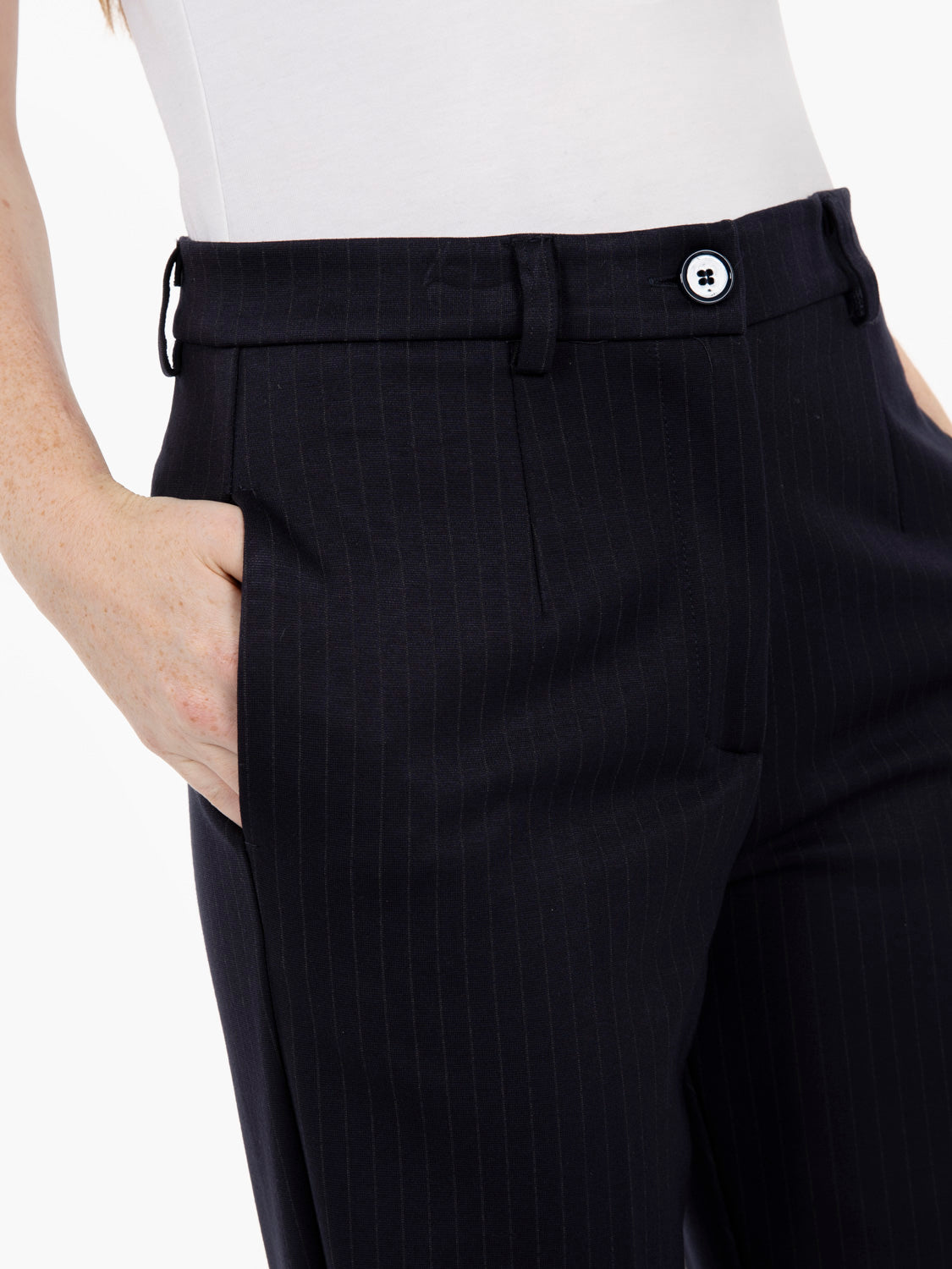 Blue pinstriped straight trousers