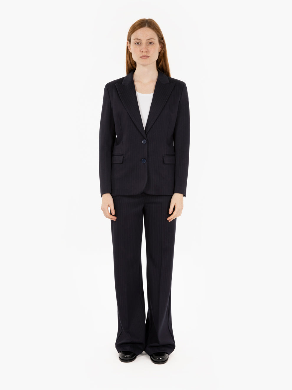 Blue pinstripe single-breasted blazer