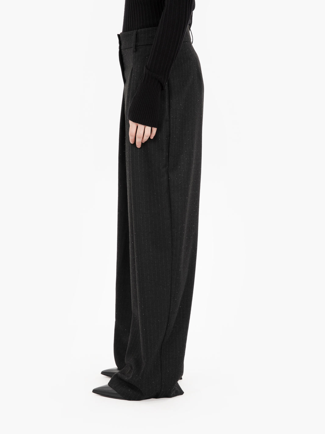 Black rhinestone pinstriped trousers