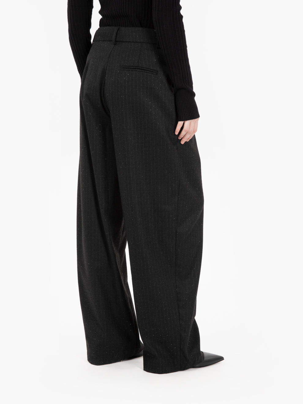 Black rhinestone pinstriped trousers