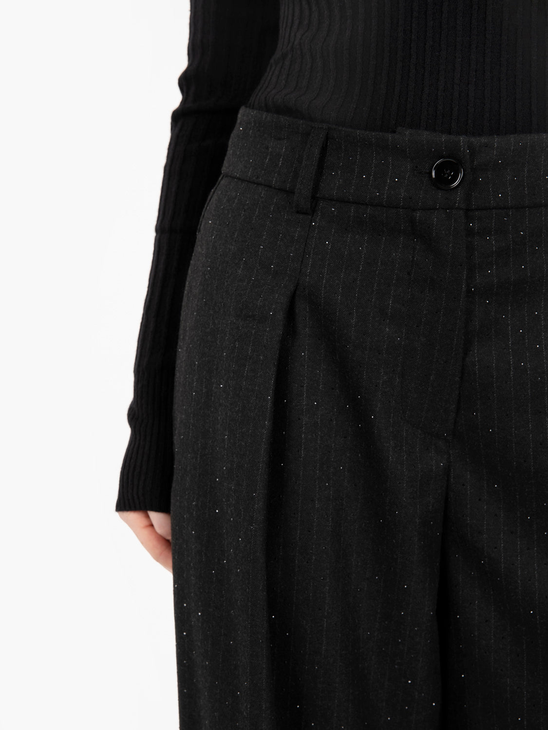 Black rhinestone pinstriped trousers