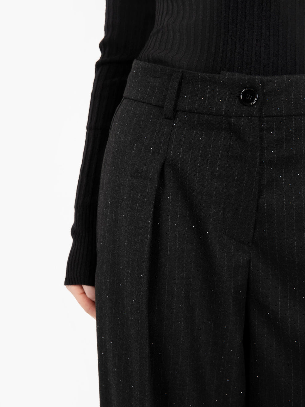 Black rhinestone pinstriped trousers