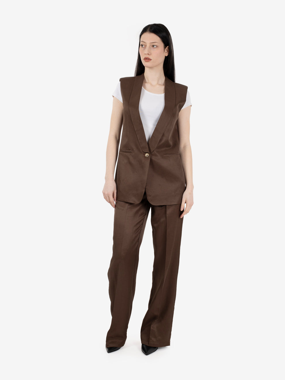 Dark brown viscose blend trousers