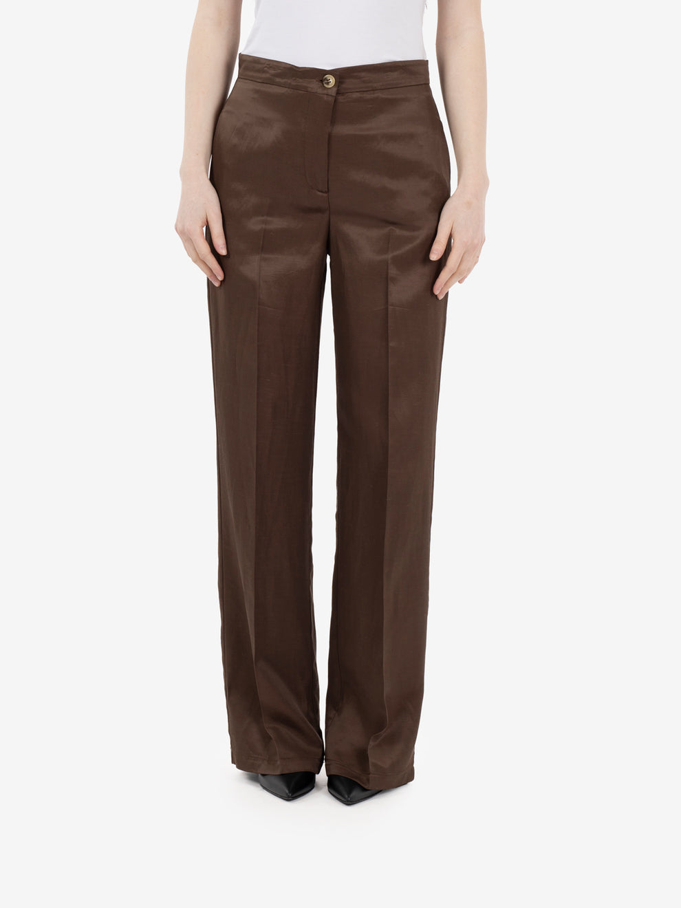 Dark brown viscose blend trousers
