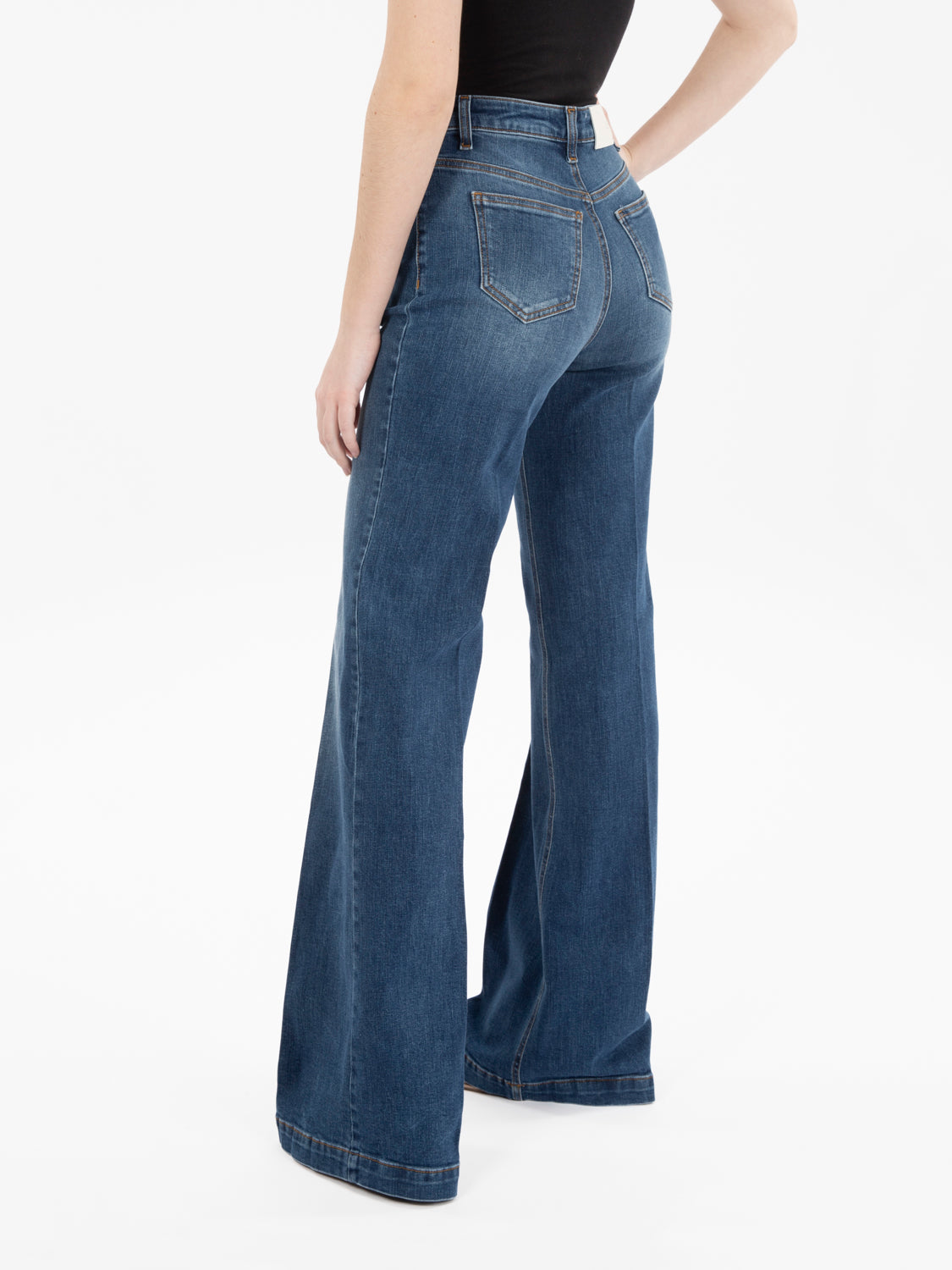 Pantapalazzo con bottoni frontali denim blu