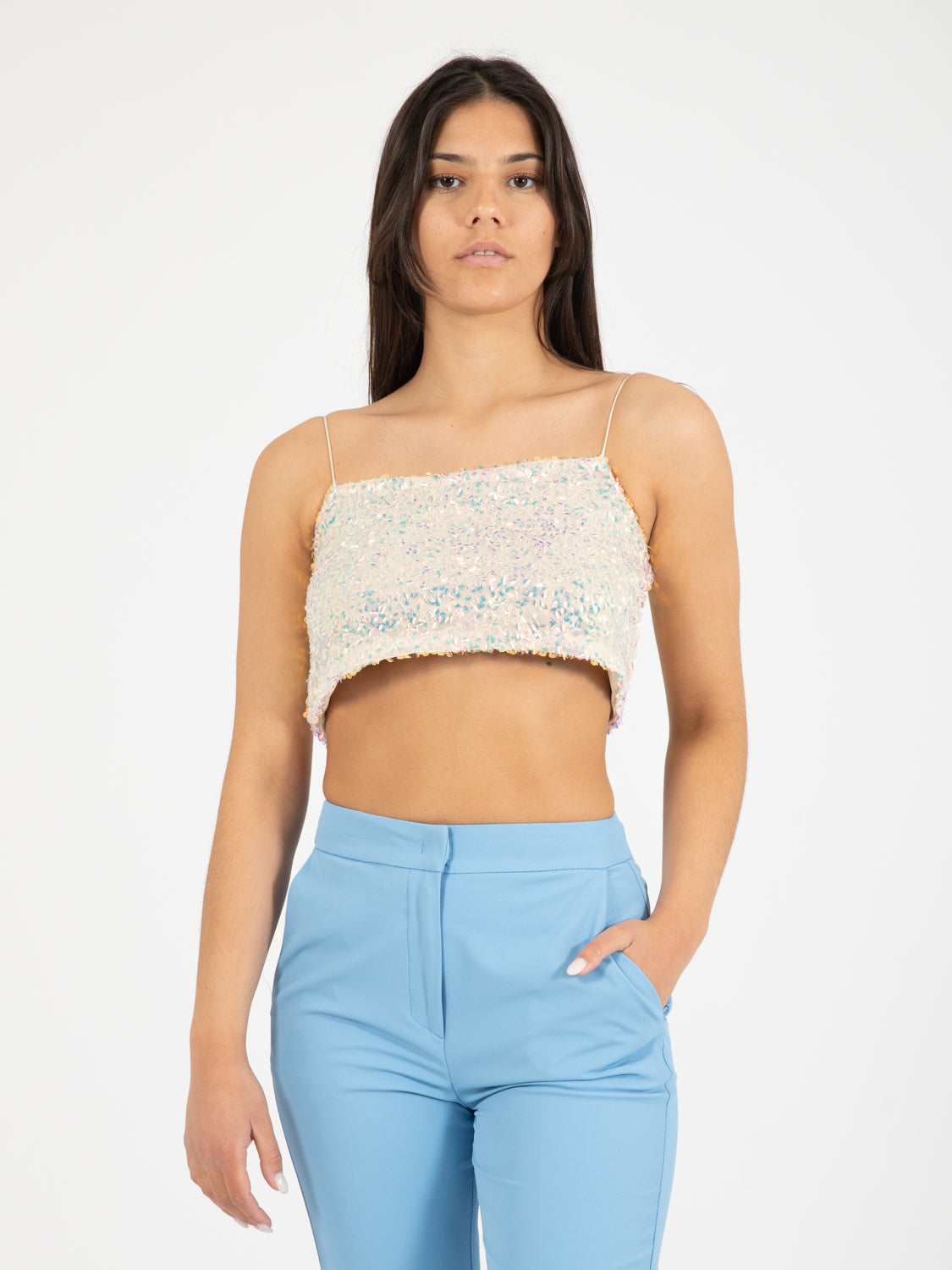 Crop top with iridescent sequins