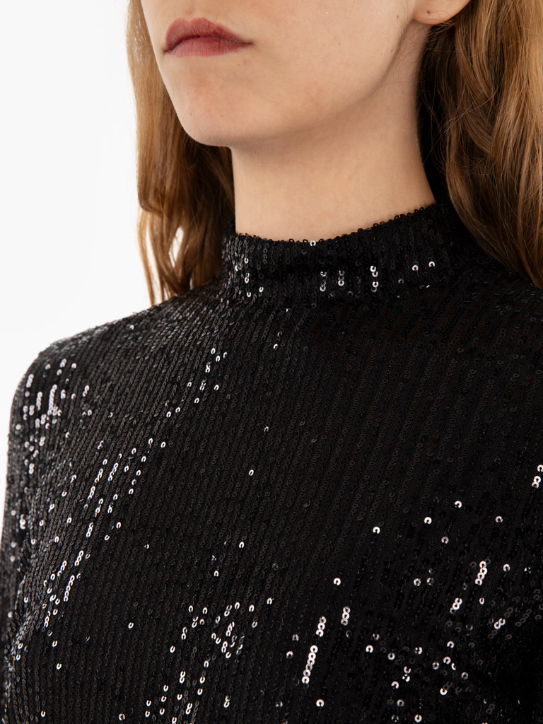 VICOLO - Top cropped con paillettes nero