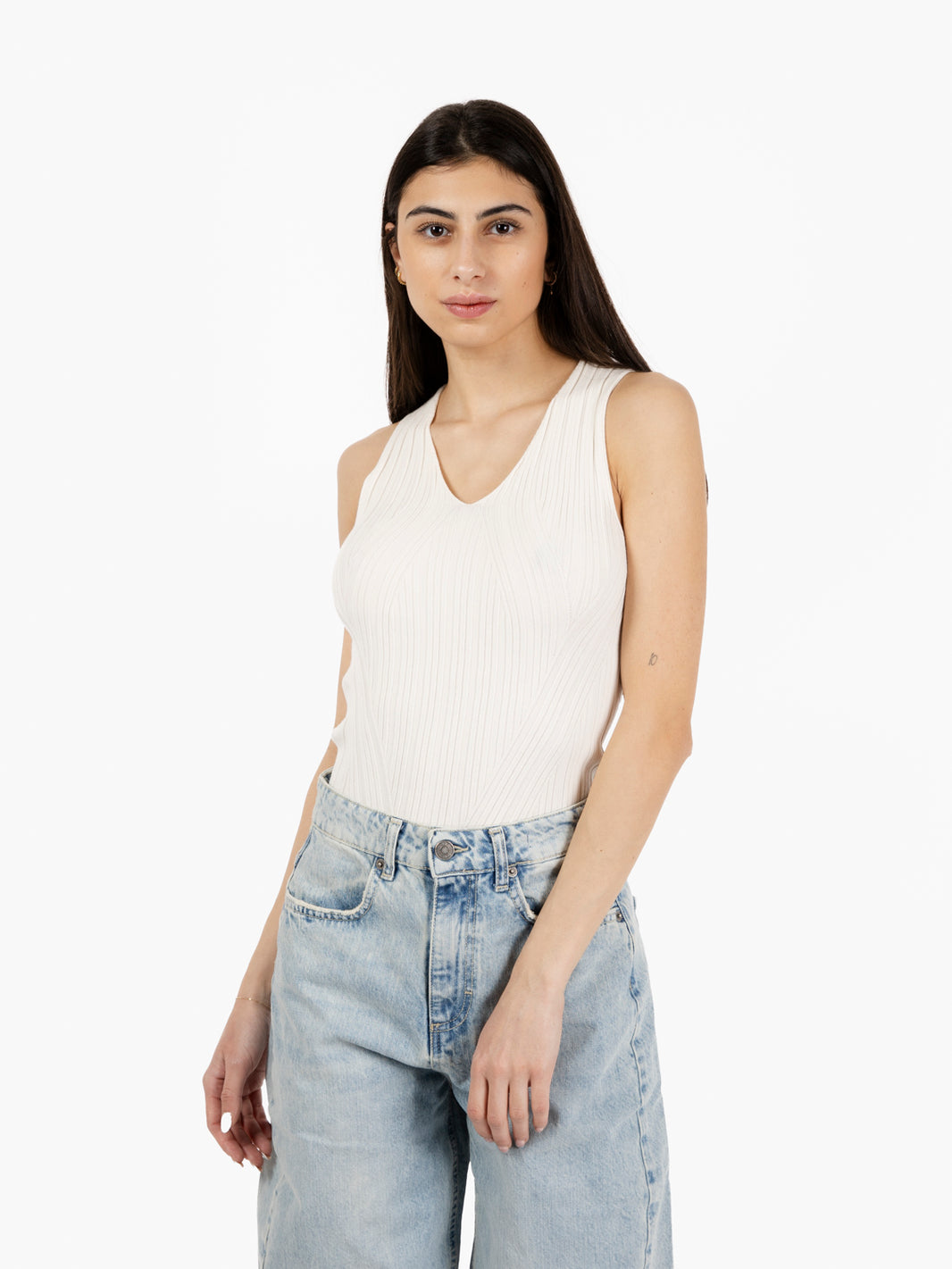 Top in maglia a costine bianco