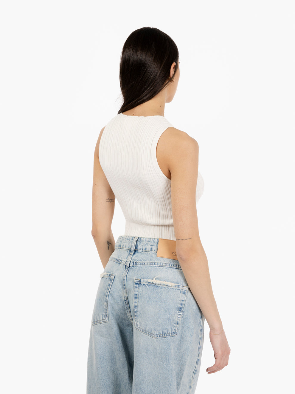 Top in maglia a costine bianco
