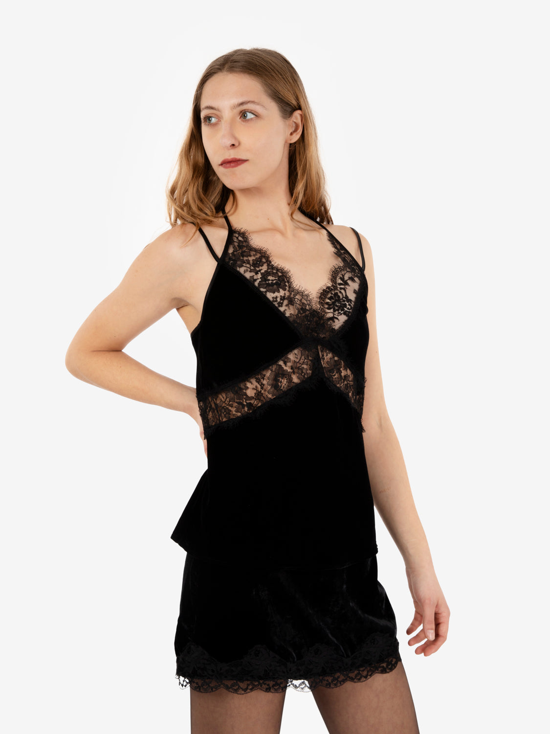 Black velvet and lace top