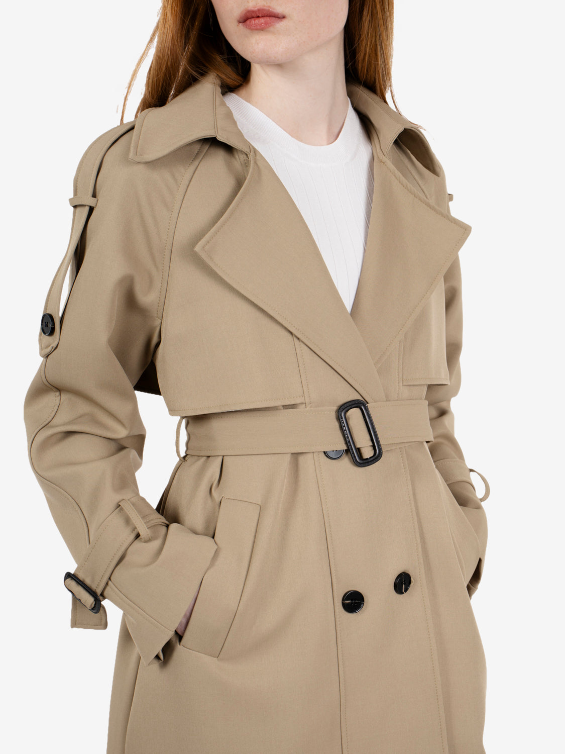 Long beige trench coat