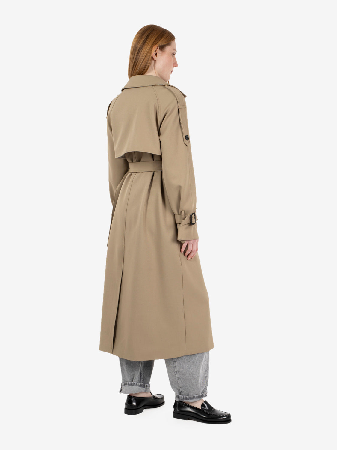 Long beige trench coat