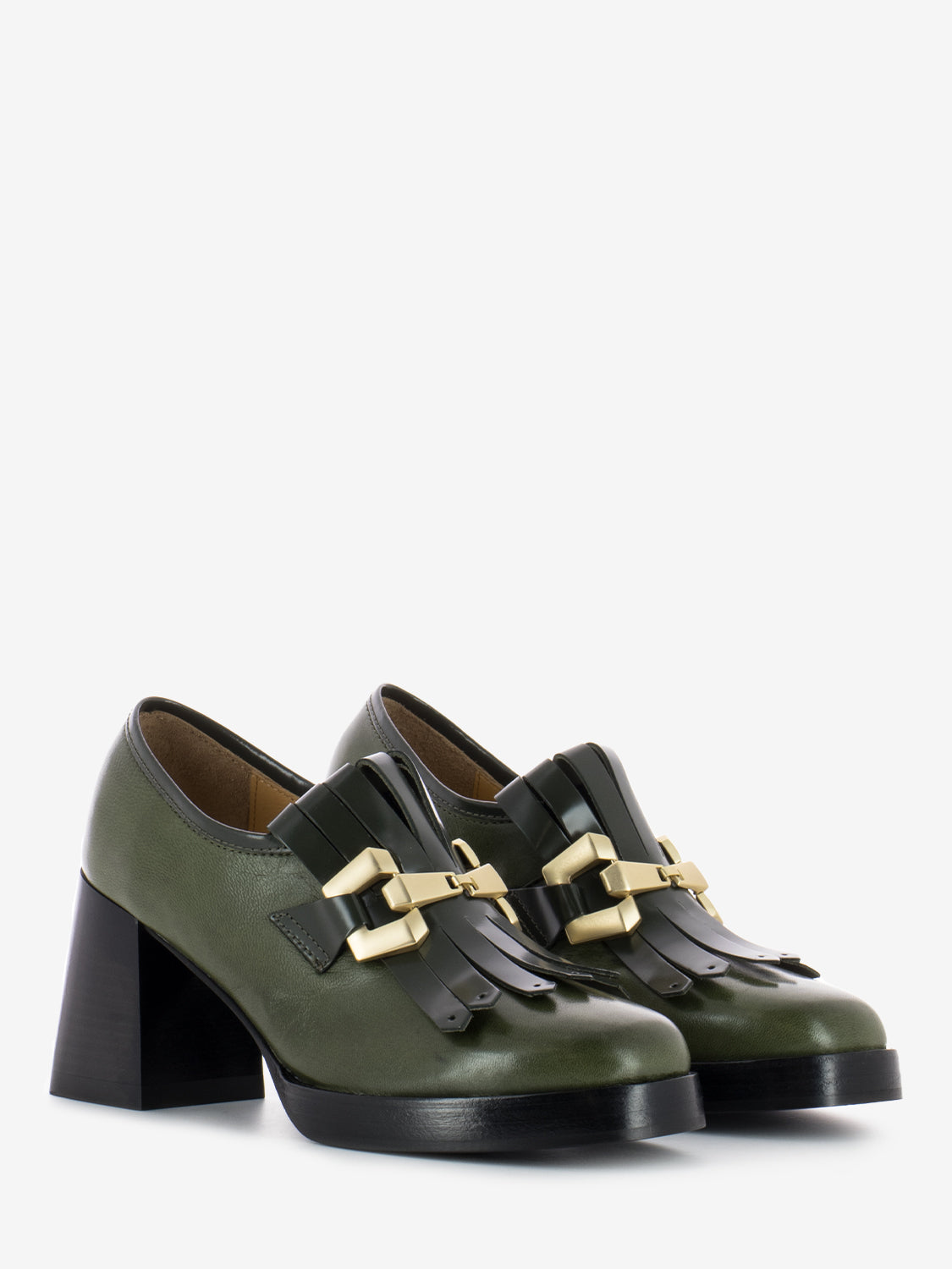 Mocassini con tacco alto in pelle verde