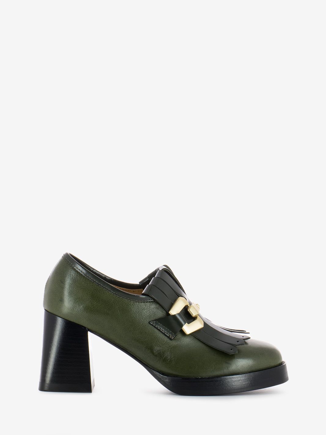 Mocassini con tacco alto in pelle verde