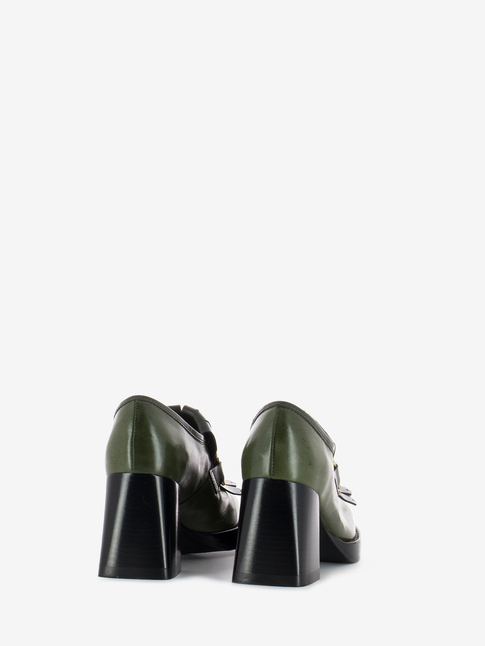 Mocassini con tacco alto in pelle verde